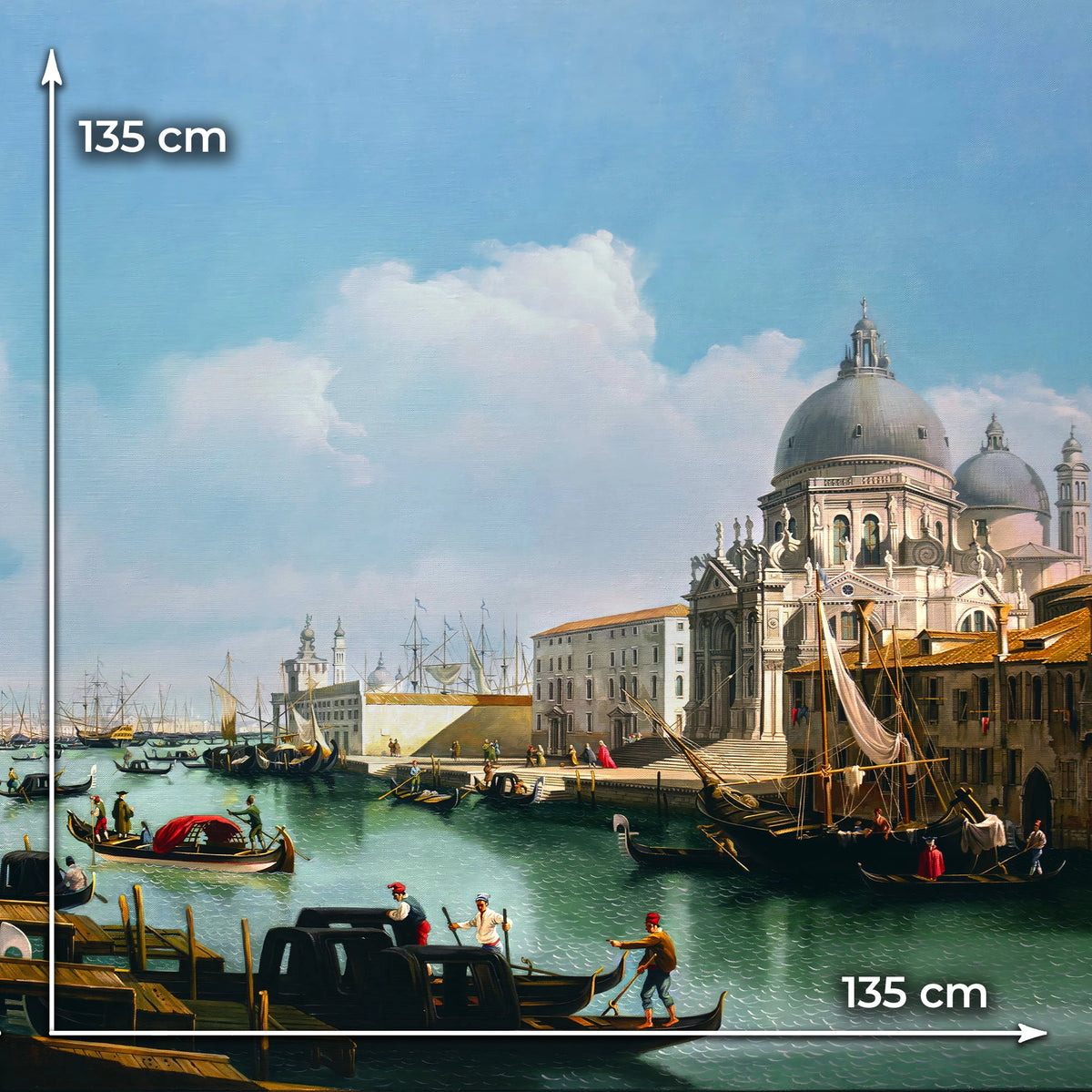 Italian Mulberry silk satin fabric panel printed with a Venice Grand Canal scene and Santa Maria della Salute