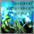 Italian printed silk satin panel with turquoise and blue tones, green tropical foliage, an intricate black pattern and an animal print border.
