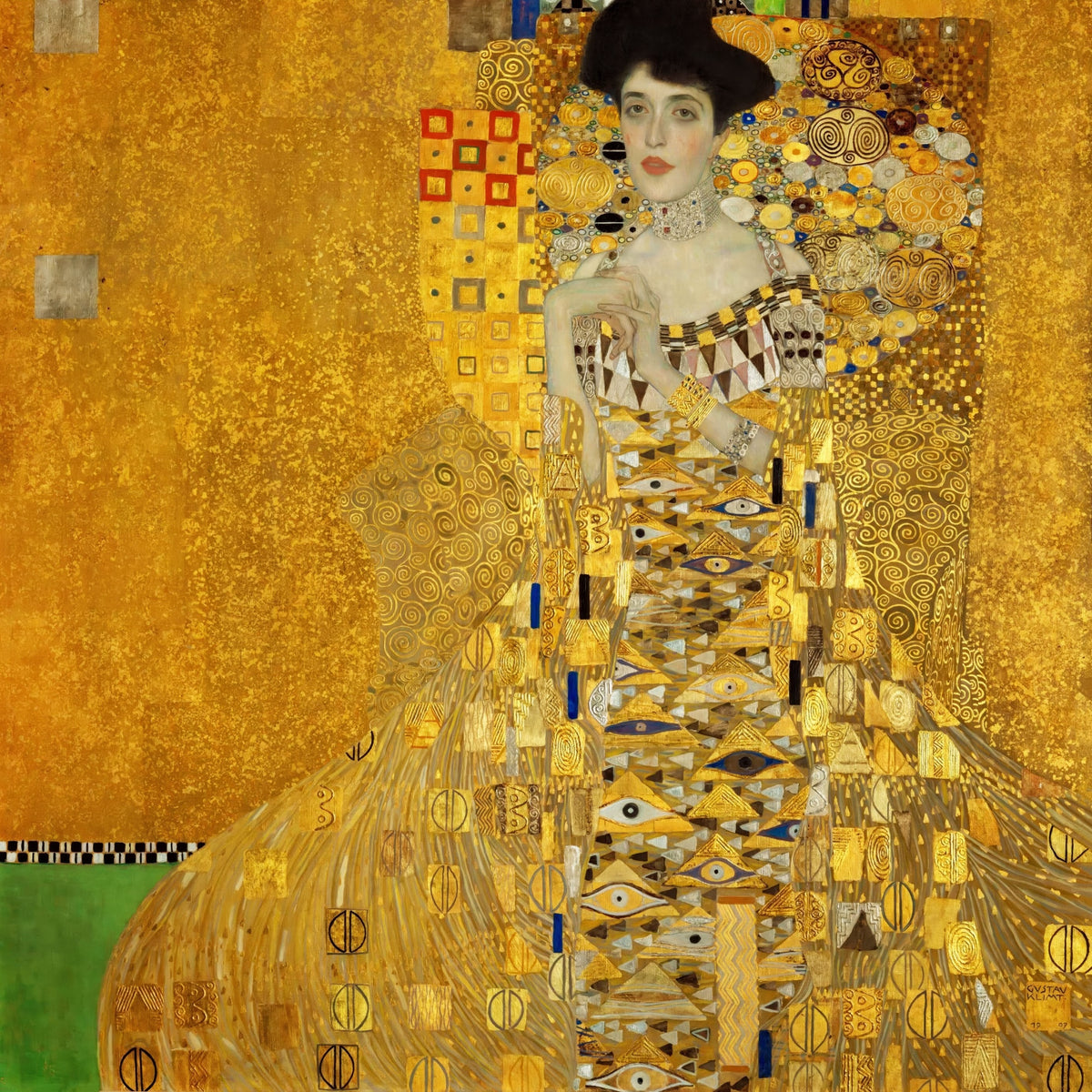 Gustav Klimt Woman in Gold printed on luxurious 100% natural Italian silk satin fabric