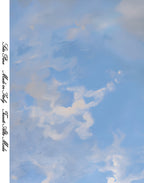 Italian mulberry silk satin featuring a soft sky-blue background with luminous white clouds