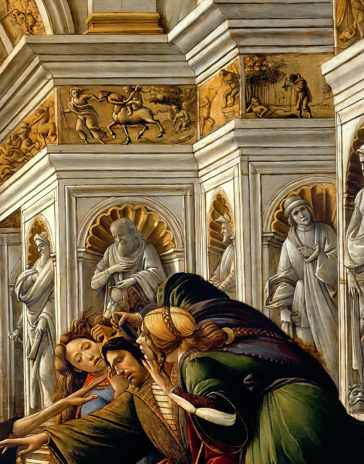 Premium printed silk satin featuring Botticelli artwork with a soft natural sheen and elegant finish.
