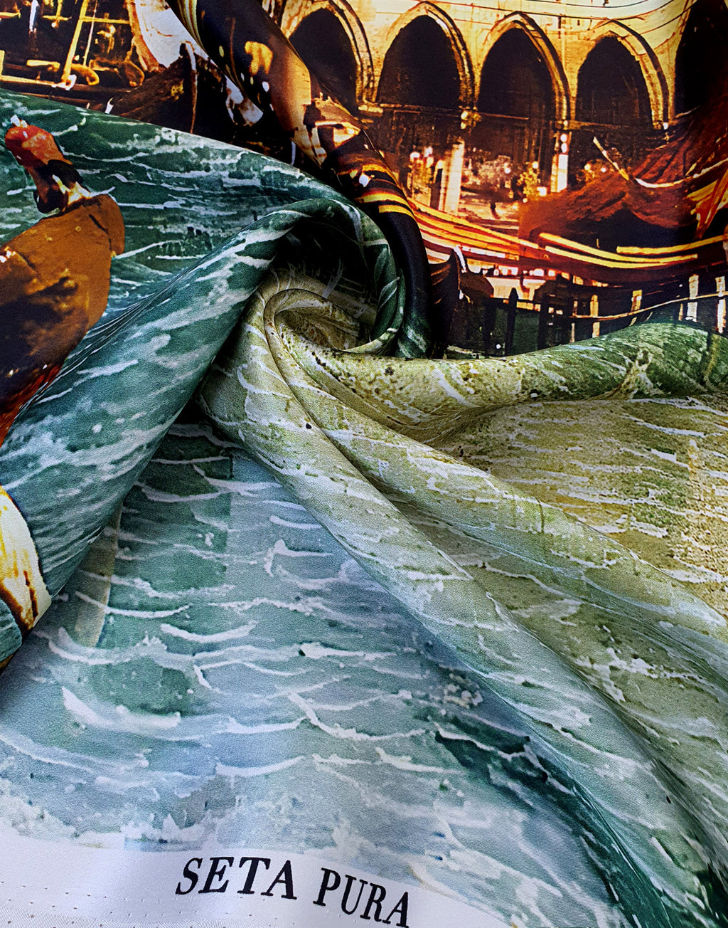 Luxury Italian silk satin fabric inspired by Venice with a smooth texture and elegant drape