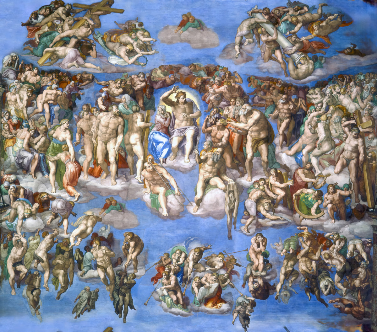 Michelangelo Last Judgment printed on luxurious 100% natural Italian silk satin fabric