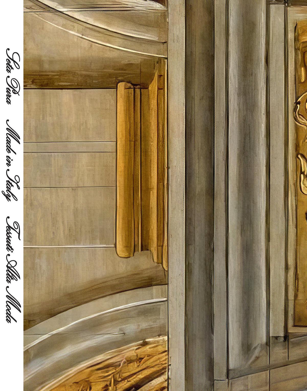 Luxury Italian mulberry silk fabric printed with Botticelli Renaissance artwork.