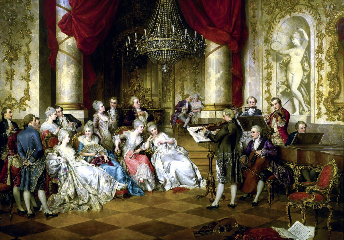 Printed natural satin silk featuring the complete artwork The Concert by Carl Schweninger Jr.
