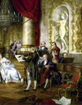 Printed natural satin silk featuring The Concert by Carl Schweninger Jr. with classical musicians in an aristocratic interior