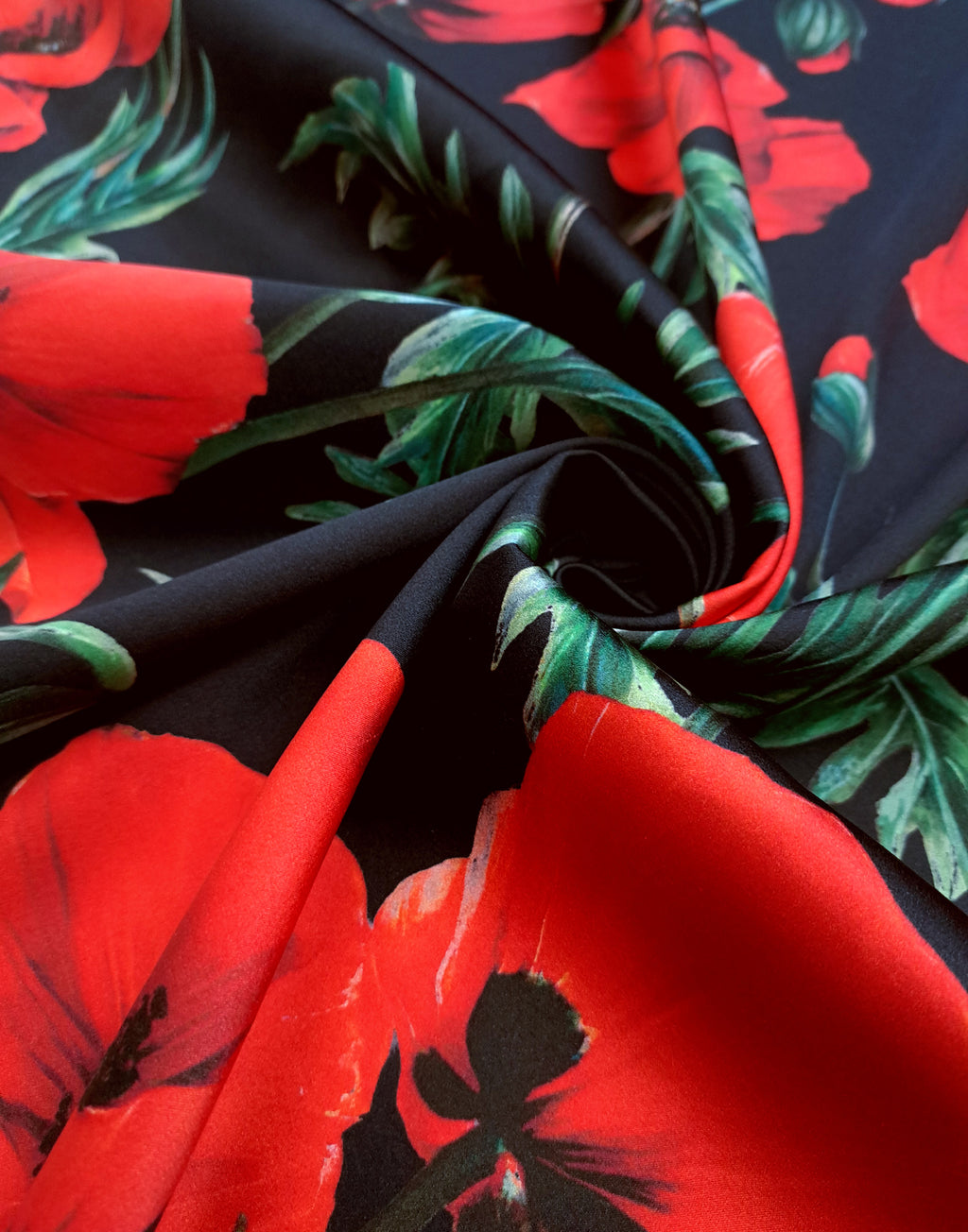 Red Poppy Italian Mulberry Silk Satin Fabric