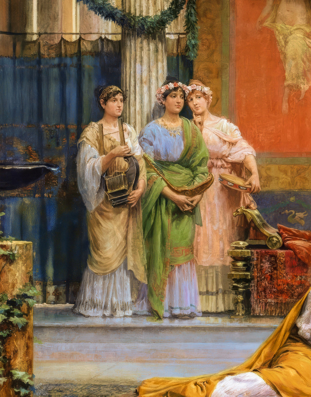 Museum-quality print of The Toilet of a Roman Lady on Italian mulberry silk satin fabric