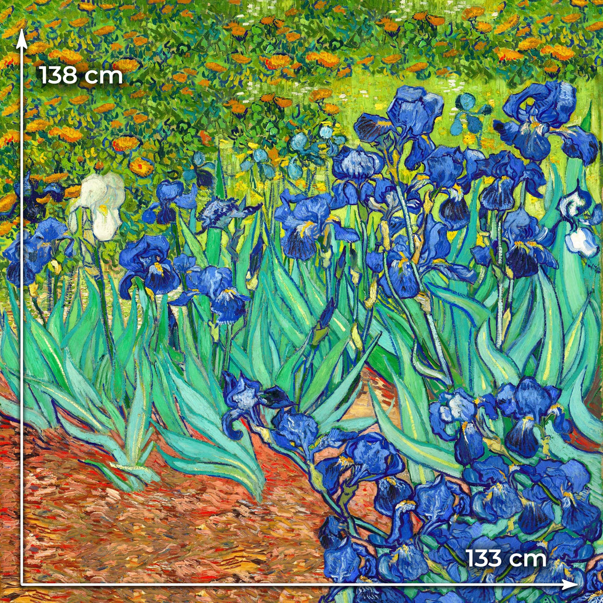 Van Gogh Irises mulberry silk satin fabric panel 133 × 138 cm made in Italy