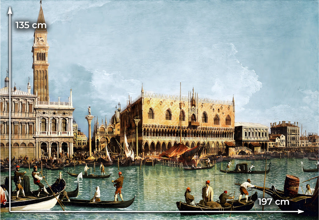 Italian silk satin fabric panel featuring Venice, Doge's Palace and Piazza San Marco measuring 135 × 197 cm